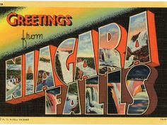 an old postcard from niagara falls, canada with the words greetings from niagara falls