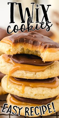 chocolate covered cookies stacked on top of each other with the words, easy recipe for twinkies