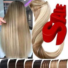 (eBay) CLEARANCE Thick Weft Clip In 100% Human Hair Extensions Full Head Highlight SALE Full Head Highlights, Diy Hair Extensions, 100 Human Hair Extensions, Remy Human Hair Extensions, Clip In Hair, Styling Products, Diy Hair, Clip In Hair Extensions