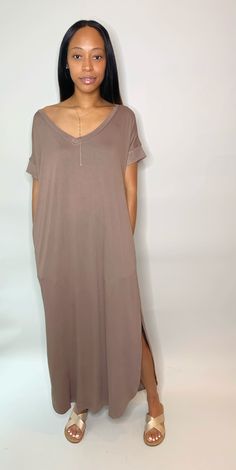 You’ll love how versatile this maxi is. You can dress this maxi up for an outing or lounge around the house. This maxi dress features a v-neck with side slits and pockets. Meant to be an oversized fit (you can size down for a smaller fit) 52” total length/ Chest 47” Model is 5’9 and wears a small House Dresses Comfy, Comfy Maxi Dress, Salmon Dress, Stock Tie, House Dresses, Sweater Maxi Dress, Tie Dye Maxi Dresses, Neon Coral, Tie Dye Maxi