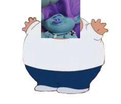 an image of a cartoon character with purple hair and blue pants in the shape of a man