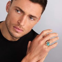 Intricately crafted turquoise gemstone and 18K gold in a Texas motif shape surrounded by sterling silver forms this statement ring. Perfect for a bold look. Texas State, Turquoise Gemstone, Statement Ring, Statement Rings, 18k Gold, Texas, Turquoise, Sterling Silver, Gemstones