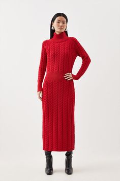 Exude Elegance In Cooler Seasons With This Maxi Dress. Crafted From Softly Warm Knit Fabric, Adored With A Cable Print For Textural Enlightenment. A Funnel Neck, Long Sleeves And Maxi Length Add Idyllic Coverage, Pair With Knee High Boots For A Sophisticated Ensemble That Can Be Worn From Work, To Social Occasions.Funnel Necklong Sleevesknitwearmaxi Dress Long Cable Knit Dress, Winter Ribbed Maxi Dress, Latest Dress For Women, Luxury Dresses, Exclusive Dress, Knitted Dress, Luxury Dress, Karen Millen, Funnel Neck