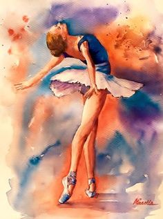 a watercolor painting of a ballerina