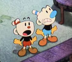 two cartoon characters standing next to each other