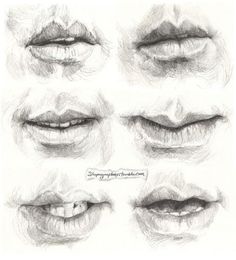 pencil drawings of mouth shapes and teeth