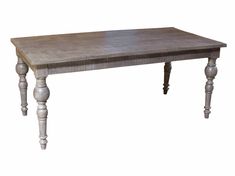 an old wooden table with turned legs and no top is shown on a white background