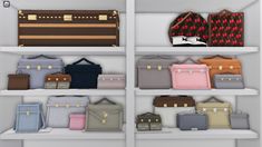 the shelves are filled with purses and bags