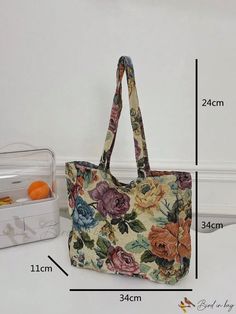 Bird in Bag - Small Double-Patterned Shopping Bag Floral Print Rectangular Shopping Bag, Floral Print Tote Satchel For Daily Use, Rectangular Travel Bag With Floral Print, Trendy Floral Print Tote Shoulder Bag, Rectangular Floral Print Shoulder Bag For Everyday Use, Everyday Rectangular Shoulder Bag With Floral Print, Floral Print Everyday Shoulder Bag, Daily Use Floral Print Rectangular Shoulder Bag, Everyday Rectangular Floral Print Shoulder Bag