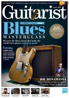 the cover of guitarist magazine with an image of a guitar and amplifier on it