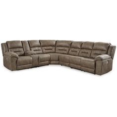 a large sectional couch with reclining seats