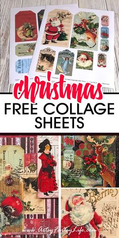 christmas collage sheets with santa claus and other holiday images on them, all in red