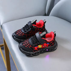 Sneakers Baby Boy Sneakers, Sneakers For Boys, Light Up Sneakers, Black Spiderman, Light Sneakers, Spring Sneakers, Boys Fits, Boys Sneakers, Outdoor Shoes