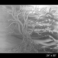 a drawing of a tree in the water with leaves on it's trunk and branches