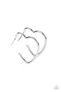 A deceptively simple hoop of silver curves around the ear into a heart-shaped frame. Its curls are complemented by its high sheen finish, leaving a lasting impression. Earring attaches to a standard post fitting. Hoop measures approximately 1" in diameter.   Sold as one pair of hoop earrings. Heart Earrings Silver, Aw 23, Vintage Paparazzi, Heart Shaped Frame, Latest Jewellery Trends, Silver Heart Earrings, Heart Hoop Earrings, Vip Group, Independent Consultant