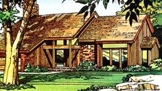 this is an artist's rendering of a house in the woods