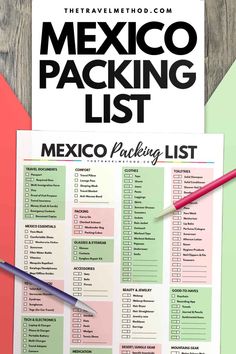 the mexico packing list is shown with a pencil on top of it and an image of a