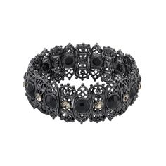 This 1928 Black Diamond Stretch Bracelet has incorporated a very modern yet vintage design. The hematite color metal filigree settings incorporate the large, black diamond tone crystals and black multi-faceted jet tone cabochons which are stunning and elegant. Elegance and beauty are featured in this unique design. This 1928 Black Diamond Stretch Bracelet has incorporated a very modern yet vintage design. The hematite color metal filigree settings incorporate the large, black diamond tone crysta 1928 Jewelry, Design Bracelet, Bracelet Online, Black Bracelets, Beauty Gift Sets, Fragrance Gift Set, Cute Bracelets, Girly Jewelry, Beaded Stretch Bracelet