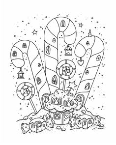 a candy land coloring page with lots of candies and other things to color in