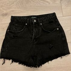 Wild Fable Black Denim Jean Shorts, Size 00, High-Waisted, Brand New Condition, Never Worn. Trendy Ripped Washed Black Bottoms, High Rise Washed Black Grunge Bottoms, Washed Black High Rise Grunge Bottoms, Grunge High Rise Washed Black Bottoms, High Waist Black Denim Bottoms, Grunge Dark Wash High Waist Bottoms, Spring Ripped Black Bottoms, Black High Rise Bottoms In Grunge Style, Edgy High Waist Washed Black Bottoms