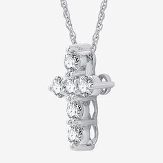 Features: In A Gift Box, Religious JewelryDiamond Clarity: I2-I3Jewelry Closure: Spring Ring ClaspLink Construction: SolidSetting: ProngShape: CrossStone Cut: RoundDiamond Color: G-HMetal Color: WhiteChain Length: 18 InchPendant Length: 16.3mmPendant Width: 12.7mmRounded Carat Weight: 1 Ct. T.w.Chain Construction: RopeCare: Wipe CleanStone Type: 6 Lab Grown DiamondAuthenticity: Lab Grown DiamondBirthstone: April BirthstoneMetal: Sterling SilverNecklace Type: Pendant NecklacesCountry of Origin: … Diamond White Cross Necklaces For Anniversary, Diamond White Crucifix Necklace As Gift, Spiritual Cross Necklace For Formal Occasions, Classic Diamond White Cross Necklace For Gifts, Classic Cross Necklace In Diamond White, Diamond White Classic Cross Necklace, White Sterling Silver Round Cross Necklace, White Round Sterling Silver Cross Necklace, White Sterling Silver Cross Necklace