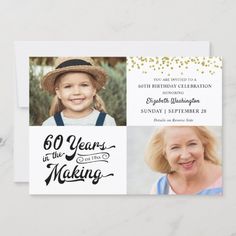 the 80th birthday celebration card features two photos and gold confetti on it