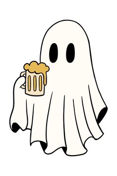 a ghost holding a mug with beer in it