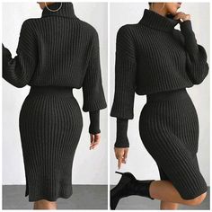 New Luxe Ribbed Knit Turtleneck Sweater Dress * Long Lantern Sleeve * Turtle Neck * Soft Stretch Pullover * Ribbed Knit * Slit Side Hem * Bodycon Pencil Skirt * Slightly Oversized Blouson Top *Approximate Unstretched Measurements* Xs (2) * Bust 37" * Waist 22"(Up To 26") * Hip 24.75"(Up To 35.75") * Length 41" Small (4) * Bust 38.5" * Waist 23.5"(Up To 27.5") * Hip 26.5"(Up To 37.5") * Length 41.5" Medium (6) * Bust 40" * Waist 25.25"(Up To 29") * Hip 28"(Up To 39") * Length 42.5" Large (8/10) * Fashion With Hats Women, Turtleneck Over Dress, Turtle Neck Sweater Dress Outfit, Long Dress With Sweater Over It, Casual Sweater Dress Outfit, Knitwear Dress Outfit, Black Turtleneck Dress Outfit, Black Fashion Outfits, Long Sweater Dress Outfit