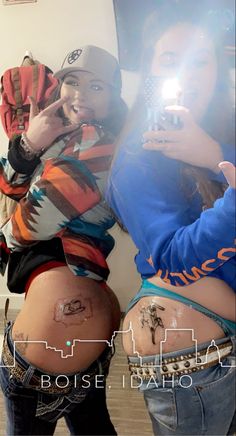 Western Tattoos On Ribs, Cute Punchy Tattoos, Above The Knee Tattoo Western, Punchy Matching Tattoos, Country Tattoos For Best Friends, Tattoo Ideas Punchy, Brooks And Dunn Tattoo, Women Western Sleeve Tattoo, Wrangler Patch Tattoo