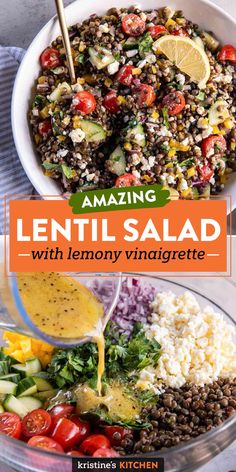 lentil salad with lemony vinaigrete dressing is the perfect side dish