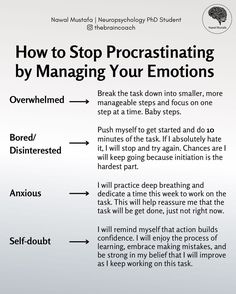 Stop Procrastinating, Negative Feelings, Writing Therapy, How To Stop Procrastinating, Mental And Emotional Health, Self Care Activities, Coping Skills