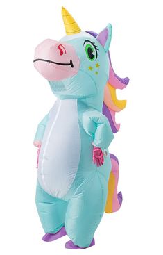 an inflatable unicorn is standing on its hind legs