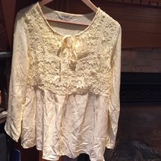 Nwot Tantrums Yellow Tunic Top. Super Light Weight Materiel. Pretty Design On The Front Of Shirt, Also Has A Front Tie. Size Small Cream Peasant Top For Spring Daywear, Fitted Cream Peasant Top For Spring, Spring Cream Peasant Top For Daywear, Casual Spring Peasant Top With Lace Trim, Spring Lace Trim Peasant Top For Brunch, Spring Peasant Top With Lace Trim, Casual Lace Peasant Top For Spring, Casual Yellow Tops With Lace Trim, Pretty Design