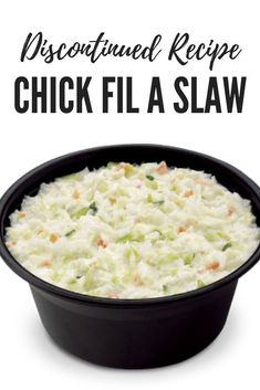 a black bowl filled with chicken fil a slaw on top of a white background