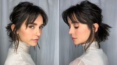 Nina Dobrev Short Hair Bangs, Short Hair Half Pony, Short Hair Styles With Fringes, Parted Bangs Short Hair, Pony On Short Hair, Short Hair Pulled Up, Thick Bangs Hairstyle, Pulling Back Short Hair, Messy Short Hair Cuts