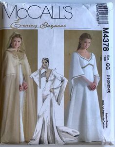 Hooded Cape Pattern, Wedding Gown Patterns, Medieval Gown, Costume Sewing Patterns, Wedding Dress Patterns, Gown Pattern, Costume Patterns, Capes For Women, Mccalls Sewing Patterns