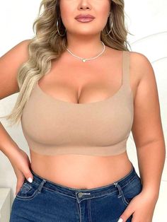 Plus Size Women's Seamless Bra Without Underwire Tan / XXL Introducing our Plus Size Women's Seamless Bra Without Underwire, designed for both comfort and style. With its solid color and backless design, it's perfect for any outfit. The wide shoulder straps ensure optimal support, while the seamless and wireless design provides a comfortable and flattering fit. Its deep V-neckline with floral lace trim adds a touch of elegance. Whether you're lounging at home or out for the day, this bra offe... Backless Design, Everyday Bra, Seamless Bra, Lace Bra, Floral Lace, Shoulder Straps, Lace Trim, Everyday Wear, Solid Color