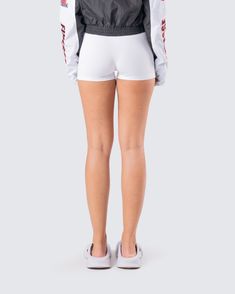 Little biker shorts to keep your best ass-ets locked in place 😏 Constructed from jersey fabric, featuring an elastic waistband - these basic shorts are perfect for wearing on their own or underneath 🤍 Basic Activewear With Built-in Shorts, Gym Bottoms With Built-in Shorts, High Stretch Shorts With Elastic Waistband, High Stretch Gym Shorts With Elastic Waistband, Athleisure Shorts For Cheerleading, Cheerleading Athleisure Shorts, Athleisure Athletic Shorts With Elastic Waistband For Cheerleading, Cheerleading Athleisure Activewear Shorts, Cheerleading Short Athleisure Activewear