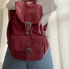 Leather Backpack Beautiful Red. Never Used, Can Fit A Lot Casual Burgundy School Bag, Burgundy Backpack With Adjustable Strap For Daily Use, Casual Leather Bag With Buckle Closure, Casual Burgundy Backpack For Everyday, Casual Bags With Buckle Closure For Everyday Use, Casual Burgundy Backpack For Everyday Use, Casual Burgundy Satchel For Everyday, Everyday Backpack With Buckle Closure, Casual Bags With Buckle Closure For Daily Use