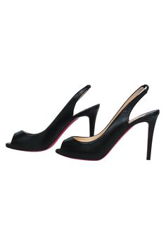 Set off a siren song with Christian Louboutin's peep toe pumps. Step out into the night in this daring design, calling attention to your feet with a slinky slingback and a simple, yet sexy, peep toe. Take a bold risk with this timeless classic! Size 8.5 (IT 38.5) Made in Italy 100% Leather Sling back strap Comes with dust bag Heel height 4" Black Heels With Red Sole For Spring, Black Spring Heels With Red Sole, Night Out Heels With Red Sole And Open Heel, Red Sole Heels For Night Out With Open Heel, Open Heel Heels With Red Sole For Night Out, Black Slingback Pumps With Red Sole And Pointed Toe, Red Sole Almond Toe Heels For Night Out, Almond Toe Heels With Red Sole For Night Out, Sleek Open Toe Heels With Red Sole