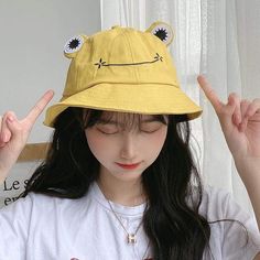 Cute Frog Smiley Bucket Hat MM1051 Material: cotton/other Thickness: regular Size: Child[48-50cm], Adult [56-58cm]（1cm=0.3937inch） Goblincore Fashion, Frog Eyes, Cute Bucket Hat, Frog Eye, Fisherman's Hat, Bucket Cap, Cute Frog, Aesthetic Shirts, Fisherman Hat