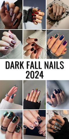 Dark Fall Nails Short, Dark Square Acrylic Nails, Dark Colored Nail Ideas, Fall Nail Art Short Nails, Short Dark Nails Ideas, Fall Nail Designs Short Square, Dark Fall Nails, 2024 Colors, Elegant Manicure