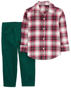 Made to match, this festive set is complete with a plaid button-down shirt to pair handsomely with easy-on corduroy pants. Casual Cotton Christmas Sets, Casual Cotton Sets For Holiday, Casual Cotton Holiday Sets, Boys Holiday Outfits, Toddler Boy Christmas Outfit, Toddler Boy Christmas Outfits, Christmas Outfits Dressy, Boy Christmas Outfit, Toddler Christmas Outfit