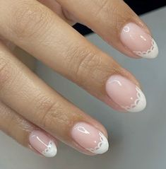 White And Tan Nail Designs, Lace Design On Nails, Lace Inspired Nails, Nail Ideas For Italy, Paris Nails Ideas, Fall Nails Girly, Dainty Fall Nails, Hoco Nails Gel, Dainty Floral Nails