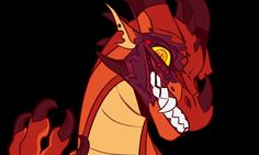 an orange and black dragon with horns on it's head is standing in the dark