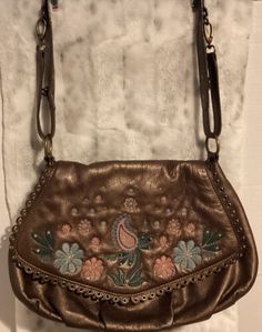 Vintage Fiore Bag brown soft Leather Embroidered sholder ajustable strap Hobo | eBay Brown Embroidered Satchel For Travel, Embellished Leather Crossbody Bag, Leather Embellished Crossbody Bag, Embellished Leather Crossbody Shoulder Bag, Daily Use Brown Embroidered Satchel, Gold Embroidered Shoulder Bag, Daily Use Embroidered Brown Satchel, Brown Embroidered Shoulder Bag, Brown Embroidered Satchel For Daily Use