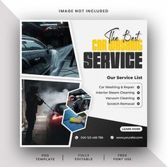 the car service flyer is designed to look like it has been cleaned and serviced by someone