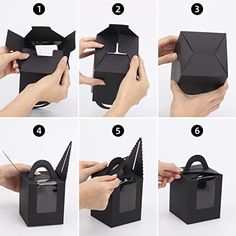 instructions to make an origami gift box with scissors and ribbon tied around it