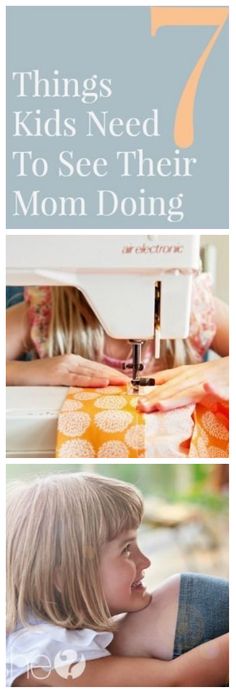 a woman is using a sewing machine to sew on an orange and white dress