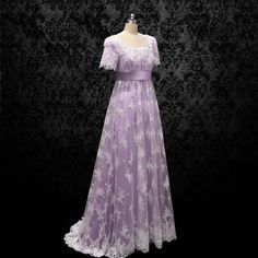 Having a Bridgerton Dream? Don't miss this Bridgerton Daphne inspired regency ball gown! Beautiful bridal gown with lace overlay that was influenced by the Regency Era period. Can also be worn as a formal outfit to a regency ball or other special event. Other colors can be made; lavender was used for the photograph.❤️Description ❤️It's a handmade Regency Era style vintage dress.Nice and elegant evening gown perfect for costume or dress up party!Most of all, it's PLUS SIZE friendly!Please show yo Lilac Regency Dress, Daphne Bridgerton Outfit, Lilac Wedding Dresses, Lilac Satin Dress, Regency Wedding Dress, Bridgerton Outfits, Regency Ball Gown, Bridgerton Daphne, Ball Gown Plus Size